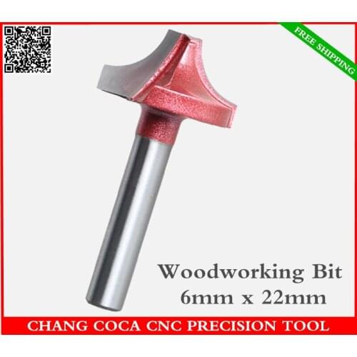 6mm*22mm,Freeshipping CNC solid carbide trimming End Mill,tungsten steel woodworking insert router bit,wood tools,1/4 R cutter