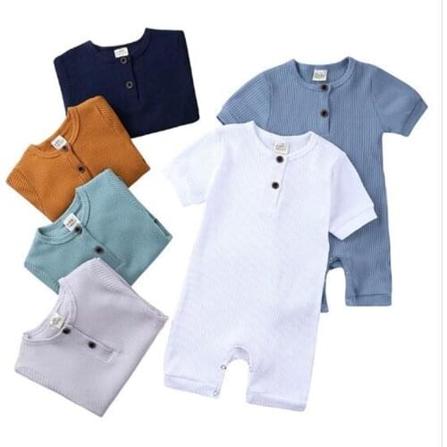 Kids Tales 2020 Summer Newborn Baby Short Romper Wholesale Ribbed Cotton Boys Girls Jumpsuit Solid Baby Loungewear 11 Colors