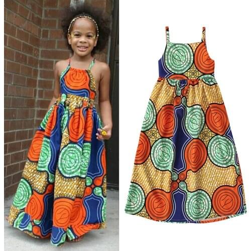 Fashion African Clothes 2020 News Dashiki Print Summer Girl Sleeveless Sling Dress Robe Africaine African Dresses For Kids Gift