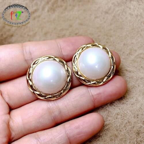 F.J4Z Fashion Designer Geo Round Earrings Baroque Simulated Pearl Big Stud Earrings Classic Boho Jewelry Wholesale Dropship