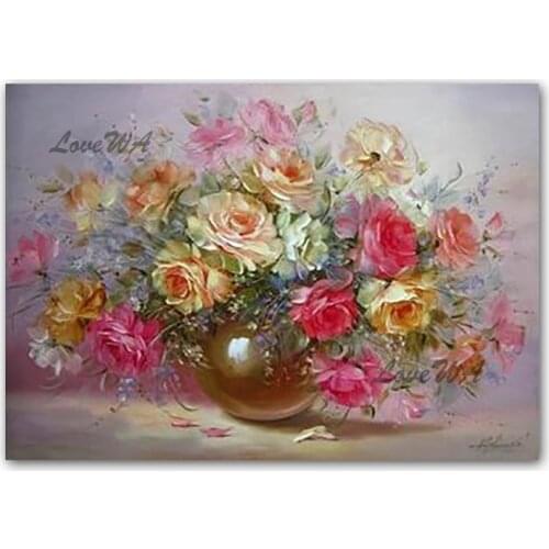 Classical Style Bottle Flower Design Oil Painting Handmade Canvas Wall Decor Art Wall Hangings Pictures Unframed Floral Artwork