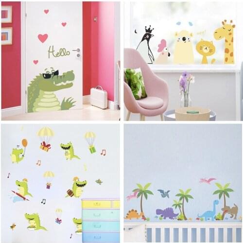 Cartoon Animals dinosaur crocodile Wall Stickers Children Mural Decals for Kids Rooms Baby Bedroom Wardrobe Door Decoration