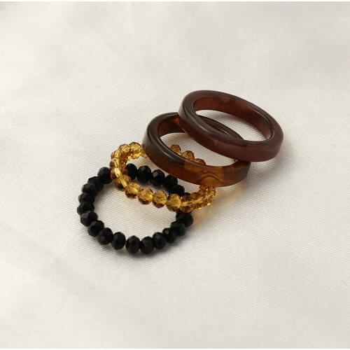4pcs/set Acyrlic Ring Set Brown Series Resin Beaded Elastic Rings Bridal Engagement Anillos Women Finger Jewelry