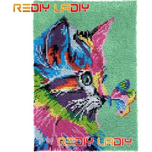 Latch Hook Rug Kit Rainbow Kitten Plush Wall Hangings DIY Carpet Rug Chunky Yarn Arts Cushion Crocheted Floor Mat Hobby & Crafts