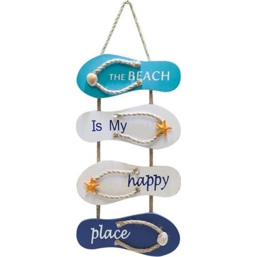 Nautical Themed Wall Sign Beach Slipper Wall Ornament Hanging Wooden Slippers Home Decor for Wall Decor accessories