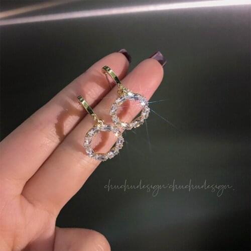 ZDMXJL 2021 New Arrive Trend Womens Earrings Fine Simple Zircon Round Earrings For Women Girl Party Jewelry Gifts Drop-shipping