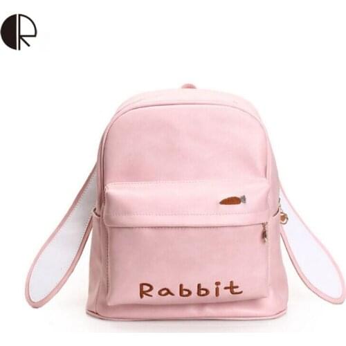 New Arrival Cute Animal Ear Backpack Female Embroidery Letter PU Leather Backpack for Women Girls Casual School Backpacks