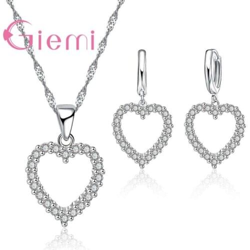 AAA+ Austrian Crystal Heart Shaped Wedding Sets Beautiful 925 Sterling Silver Necklace Pendant full Zircon CZ Stones