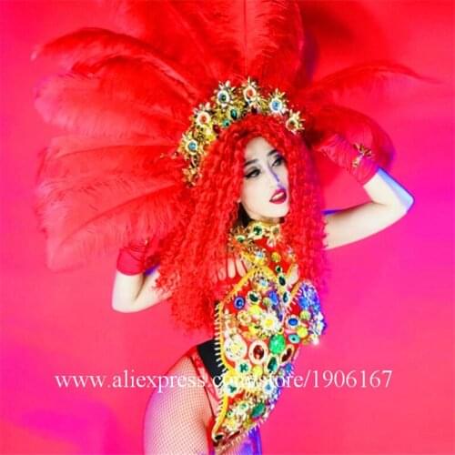 Catwalk Show Dress Sexy Lady Stage Performance Costume With Wigs Headwear Gloves Nightclub Party Dance Team Clothes