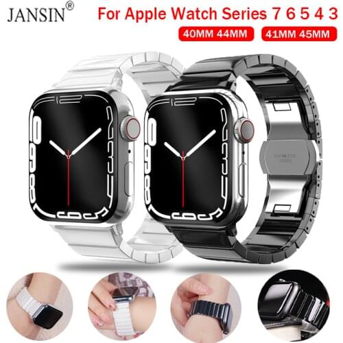 Ceramic Watch Band For Apple Watch 42mm 38mm Stainless Steel Butterfly Buckle Strap For iWatch 40mm 44mm SE 6 5 4 3 2 1 Bracelet