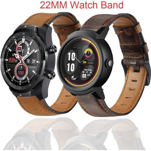 22MM Leather Strap For TicWatch Pro 3/3 GPS Smart Watch Replace Band PU Bracelet Wrist Straps For TicWatch Pro 2020/S2/E2 Correa