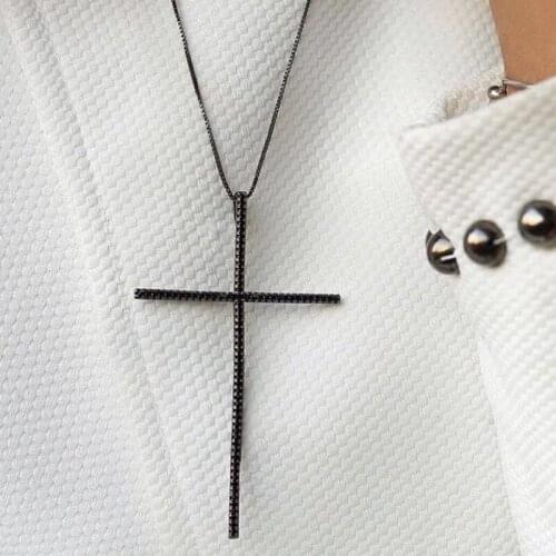 Luxury Large Cross Pendant Necklace For Women Cubic Zircon Stone party Necklaces white black Fashion women jewelry Accessories