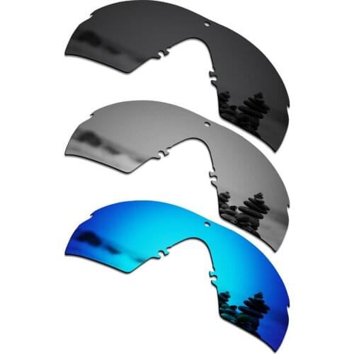SmartVLT 3 Pieces Polarized Sunglasses Replacement Lenses for Oakley Si M Frame 2.0 Stealth Black & Silver Titanium & Ice Blue