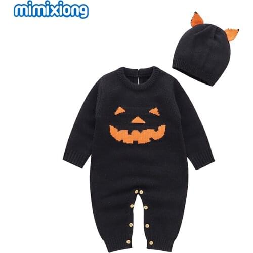Baby Holloween Rompers Knitted Newborn Bebes Boys Girls Sweater Jumpsuits Clothes Autumn Winter Toddler Children Pumpkin Overall