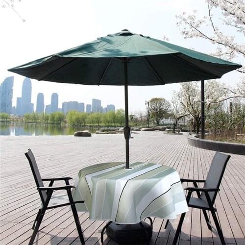 Outdoor Round Table Cloth with Umbrella Hole Zipper Water Repellent Striped Table Cloth Terrace Garden Table Decor Storage Bag