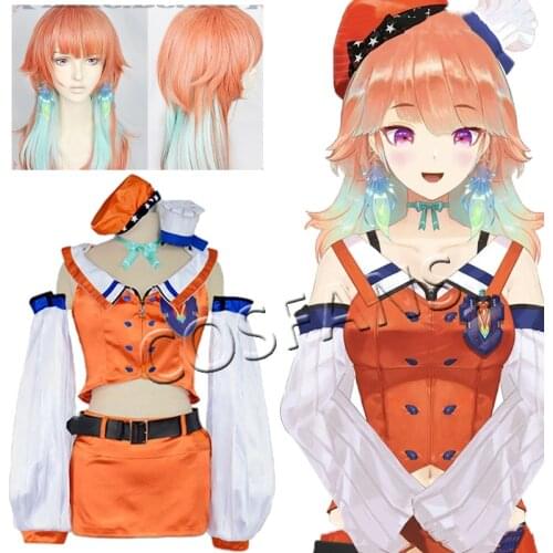High Quality VTuber Takanashi Kiara Hololive EN Cosplay Kusotori Girls Orange costume Halloween cosplay costume full set and wig