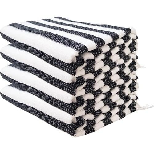 Wellstil 100 Cotton 4 PCs Peştamal Beach Towel Set Gocek Black