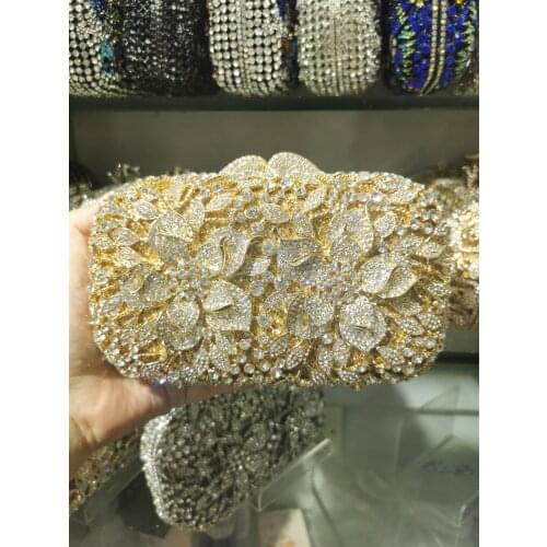 XIYUAN Elegant Golden Crystal Clutches Women Stones Evening Clutch Bag Minaudiere Wedding Party Handbags Purse Metal Clutch Gift