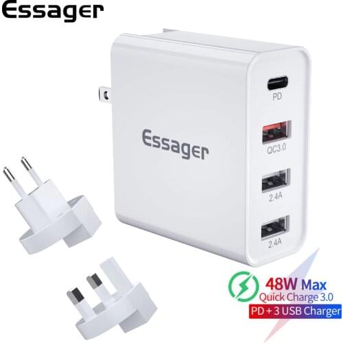 Essager 48W Multi Quick Charge 3.0 USB Charger PD USB Type C QC3.0 QC Turbo Wall Fast Phone Charger For iPhone 11 Pro Max Xiaomi