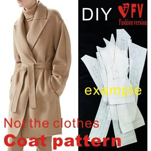 Ladies Falling Shoulder Long Sleeve Belt Mid-length Coat Pattern Garment Sewing Structure Drawing BFY-97