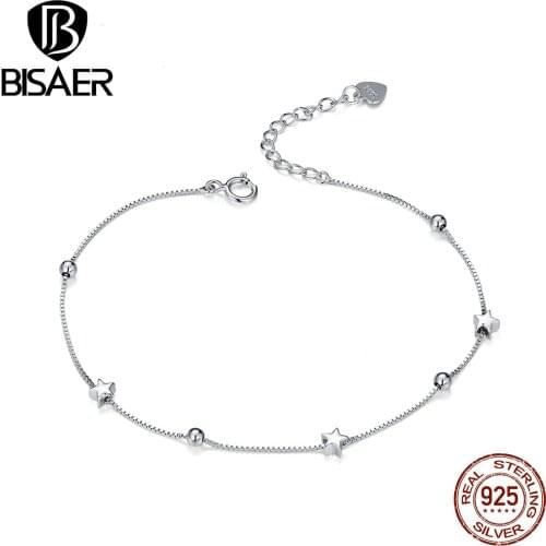 Star Pulseira BISAER 925-Sterling-Silver Dazzling Star & Beaded Femme Women Bracelets for Luxury Silver Jewelry ECB171