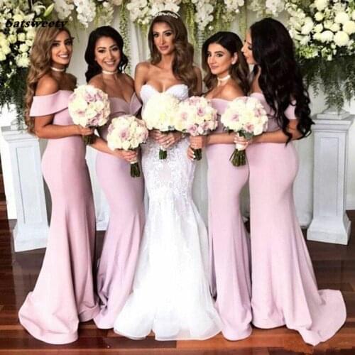 Pink 2021 New Design Mermaid Bridesmaid Dresses Long Off Shoulder Formal Dresses Formal Wedding Maid Of Honor Dress Cheap Dress