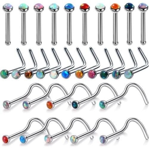 1PC Steel Piercings Nariz Opal Nose Piercings Nose Ring Nez Studs Nose Bone Nostril Screw Nose Earring Body Jewelry Piercings