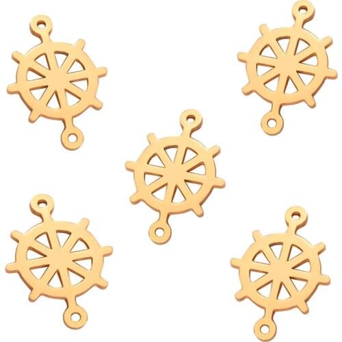5pcs/lot Stainless Steel Ship Rudder Anchor Tag Charm Necklace Bracelet Connectors Findings DIY Jewelry Making Handmade