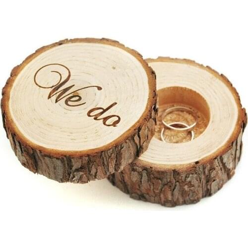 Printed "We do" Wooden Simulation Wedding Ring Holder Box Romantic Valentines Day Chic Rustic Bearer Storage Boxes
