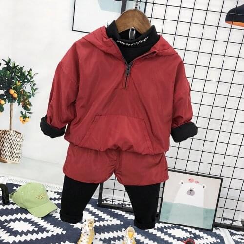 Children Boys Sports Two-piece Sets Boy Spring Autumn Casual Solid Hooded Long-sleeved Jacket+pants 2pcs Sets Baby Outwear 2-7Y