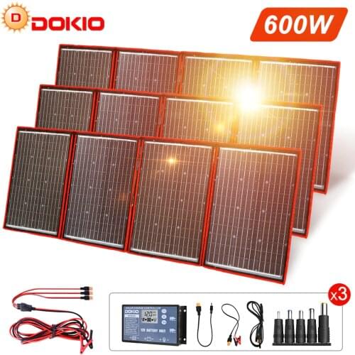 Dokio 600W 12V Portable Foldable Solar Panel China Waterproof Monocrystalline 200W For Camping/Boat/RV/Travel/Home/Car FFSP-220M