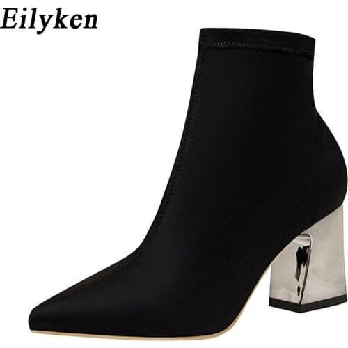 Eilyken New Black Fashion Pointed Toe Winter Warm Boots Women Square High Heel Female Sexy Ankle Short Booties Shoes Size 34-40