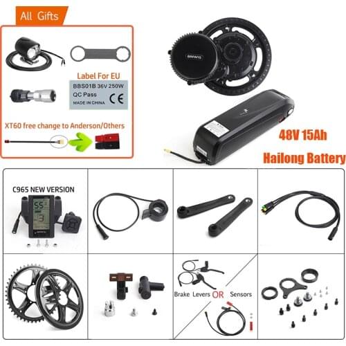Bafang 48V 750W BBS02B Mid Drive Motor 15Ah Hailong Lithium Battery Electric Bicycle Complete Conversion Kits E-bike DIY Kits