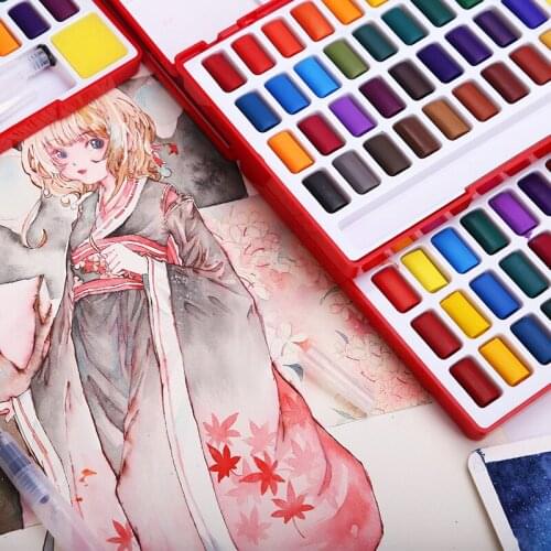 German Brand 24/36/48 Colors Solid Water Color Paint Set With Paint Brush Portable Watercolor Pigment For Painting Art Supplies