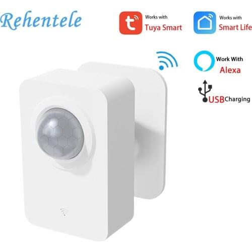 Alexa Supported Tuya Powered WIFI USB PIR Motion Sensor Detector APP Alert Notifications with 2x AA Battery ( Not Included )