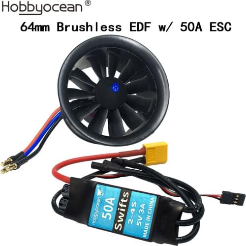 Hobbyocean 50mm 64mm 70mm 90mm 11/12-Blades EDF Plane Ducted Fan 50A ESC for E-flite Viper RC Jet Airplane Model Spare Parts