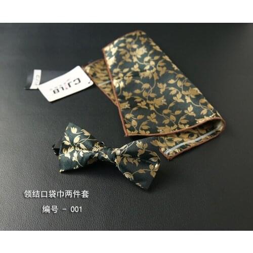 Suit pocket square bow tie set wholesale retro color mens bow tie