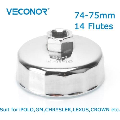 Veconor 1/2" Square Dr.Steel 74mm-75mm Oil Filter Wrench Cap Housing Tool Remover 14 Flutes Universal For POLO GM CHRYSLER LEXUS
