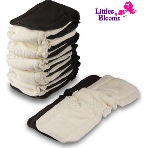 [Littles&Bloomz] Baby Bamboo Reusable Cloth Diaper Inserts Charcoal Washable Nappy Liners 5 Layers Changing Liners For Cover