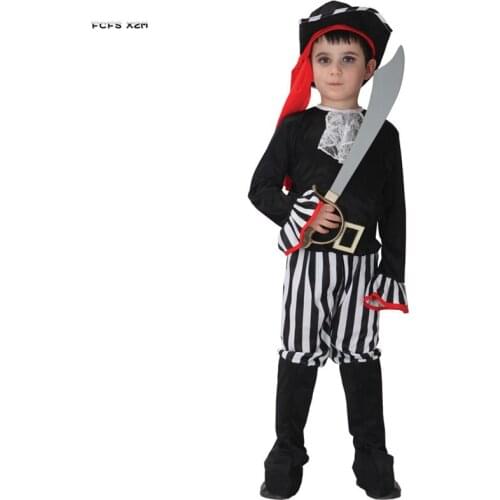 M-XL Boys Pirate Cosplay Kids Children Halloween Bandit Robber Costumes Carnival Purim Parade Stage Show Role play Party dress