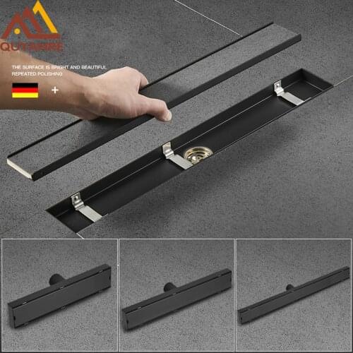 Matte Black Invisible Bathroom Floor Drain Long Strip Floor Drain Bathroom Displacement Black Floor Drain Tile Insert Drain