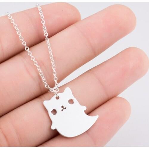Fashion Lovely Goth Stainless Steel Ghost Necklace For Girl Kids Cartoon Animal Chain Choker Necklaces Love Statement Jewelry