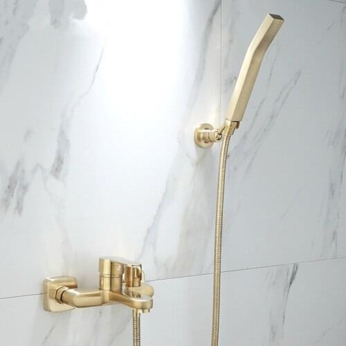 Bathtub Shower Set Wall Mounted Brushed Gold Bath and Shower Faucet, Bathroom Cold and Hot Bath and Shower Mixer Tap Brass
