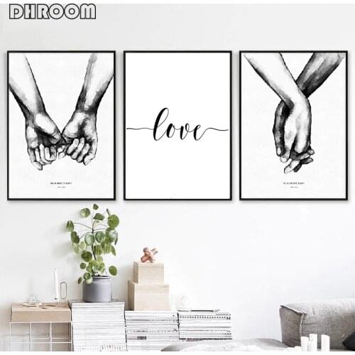 Nordic Back White Style Sweet Love Wall Art Canvas Poster Minimalist Print LOVE Quotes Painting Picture for Living Room Decor