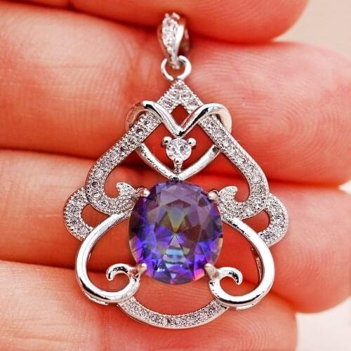 New White Silver Color Teardrop Women Wedding Jewelry 4 Claw Colorful Cubic Zircon Trendy Necklace Jewelry Pendant Engagement