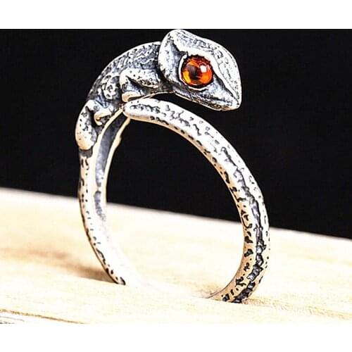 Retro Style Lizard Chameleon Opening Ring Creative Hip Hop Punk Animal Zircon Ring For Men Women Creative Party Accessories