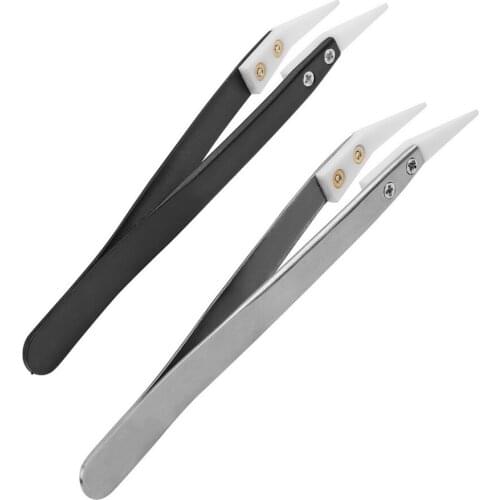 DIYWORK Curved Aimed Tweezer 1pc Repair Tool Hand Tool Stainless Steel Handle Ceramic Tweezers
