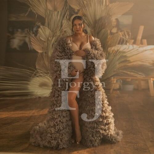 2021 Fashion Puffy Ruffles Cloak Womens cape robe femme Long Sleeve Custom Made Maternity Dress Pregnant Gowns High Quality