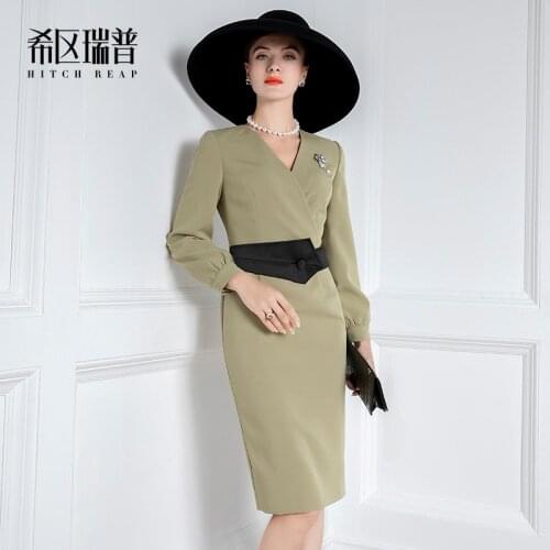 Lady Dress High End Temperament New Womens Design In Autumn 2021 V-Neck Professional Slim Dress