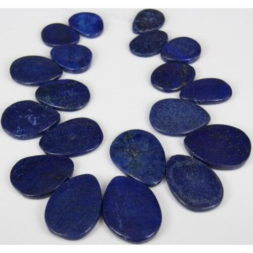Approx 18pcs,Natural Lapis Flat Teardrop Beads Slice Pendant,Top Drilled,Raw Smooth Lapis Lazuli Slab Loose Beads Necklace